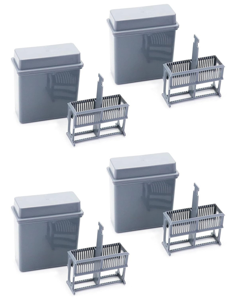 Microscope Slides Staining Jar and Rack 24 Slots 4 Pack Grey Plastic Lab Use Set