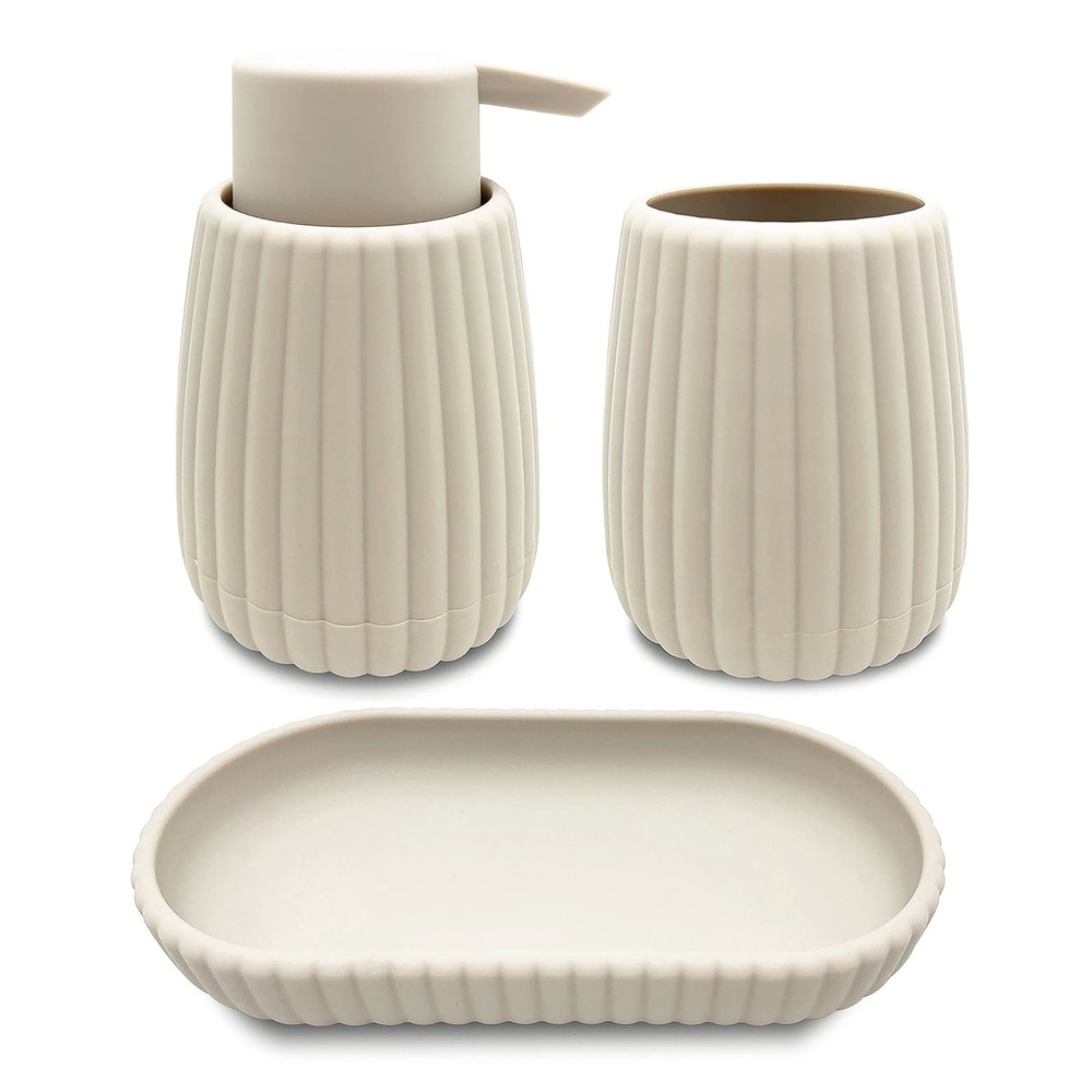 Mainstays Rubberized Plastic Ribbed Toothbrush Holder, Beige