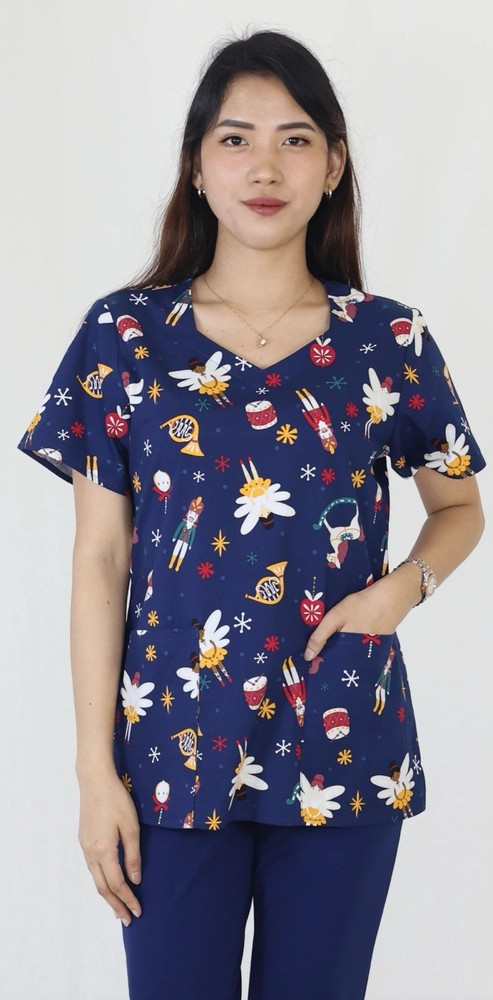 Preowned Zoe+Chloe Diamond Neck Scrub Top, Lets Get Cracking. Sz Large