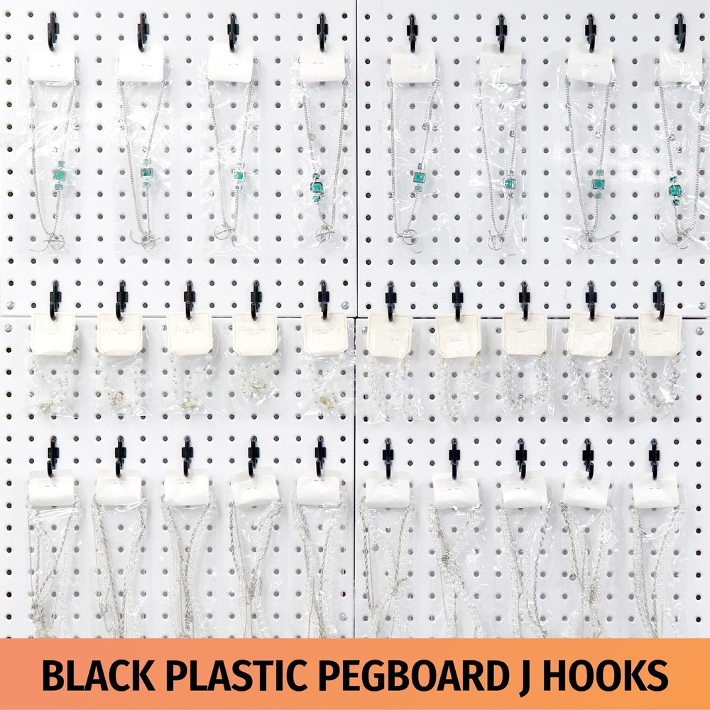 HUHOLE 100 Pack Pegboard Plastic Hooks – J Shape Peg Board Hooks for Hangi