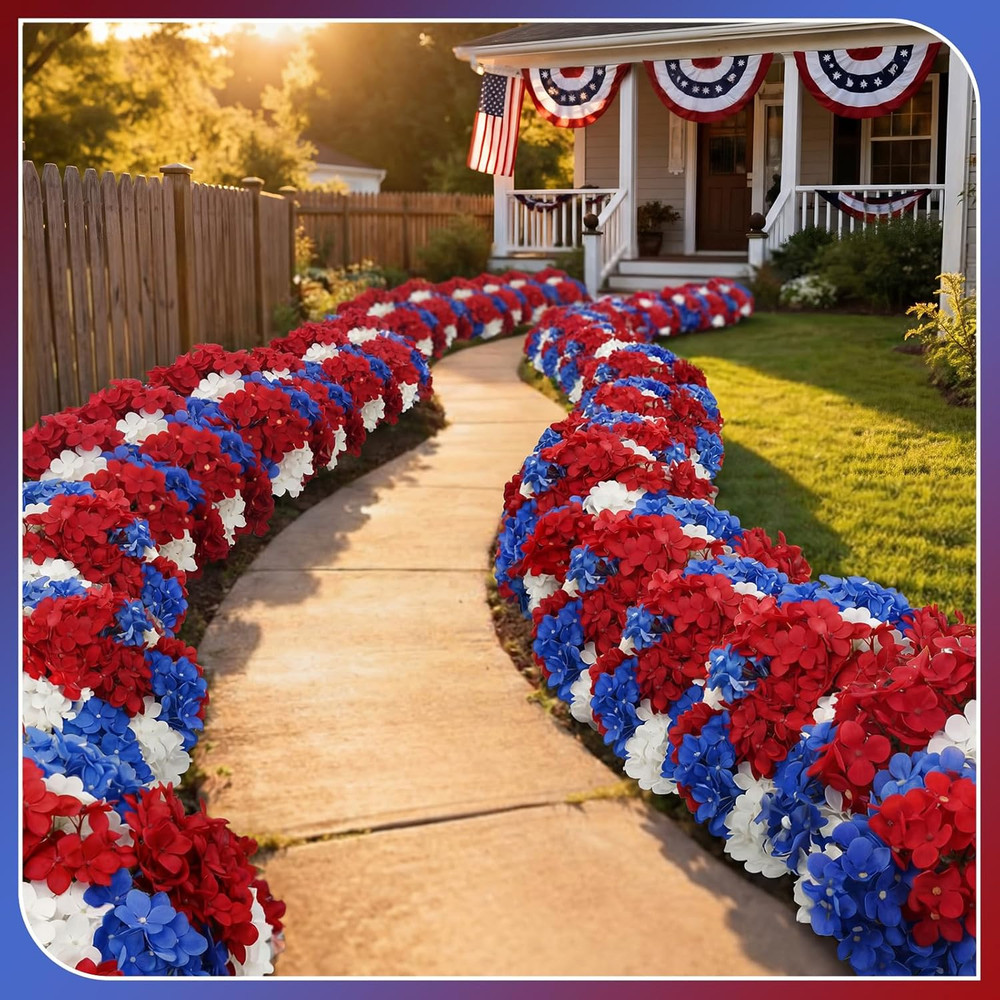 Artificial Hydrangea Flowers - 6 Bundles, 30 Heads, Red, Blue, White