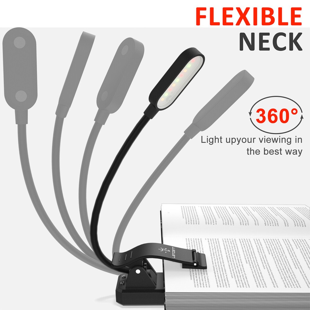 LENCENT 9 LED Clip Book Light 12 Modes USB Rechargeable Reading Light Black