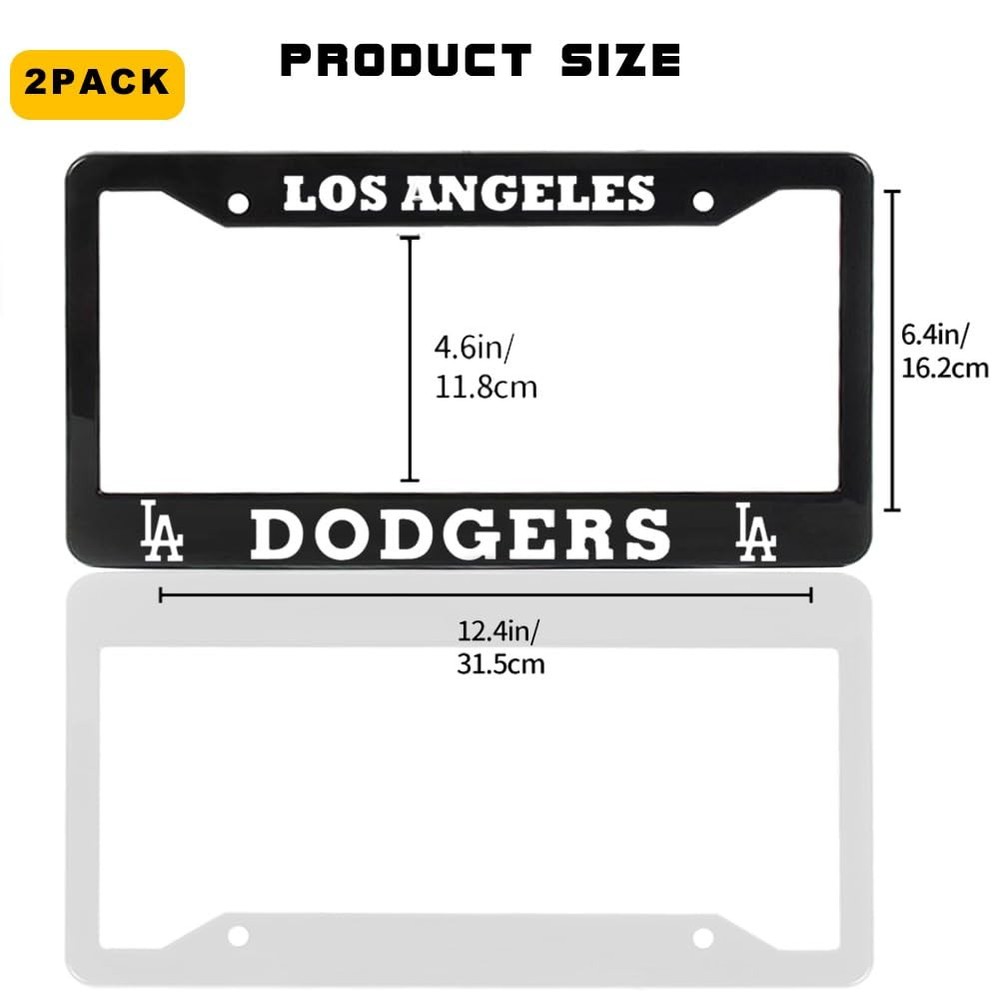 2PC Dodgers License Plate Frames Black Aluminum Rustproof US Standard