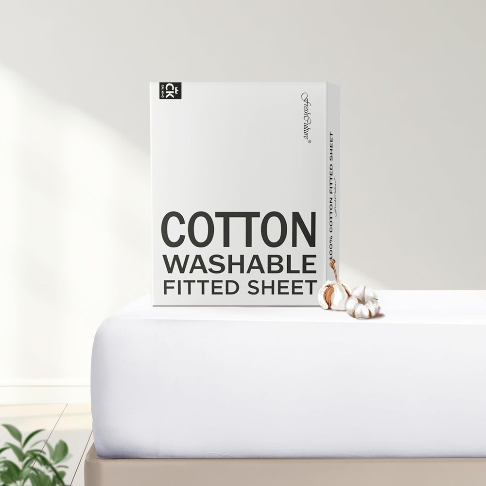 Pure Cotton Fitted Sheets California King Size, 300 Thread Count Percale Shee...