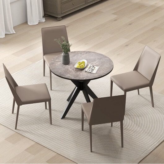 36-Inch Mid Century Modern Kitchen Table with Faux Marble Tabletop and Solid Rub