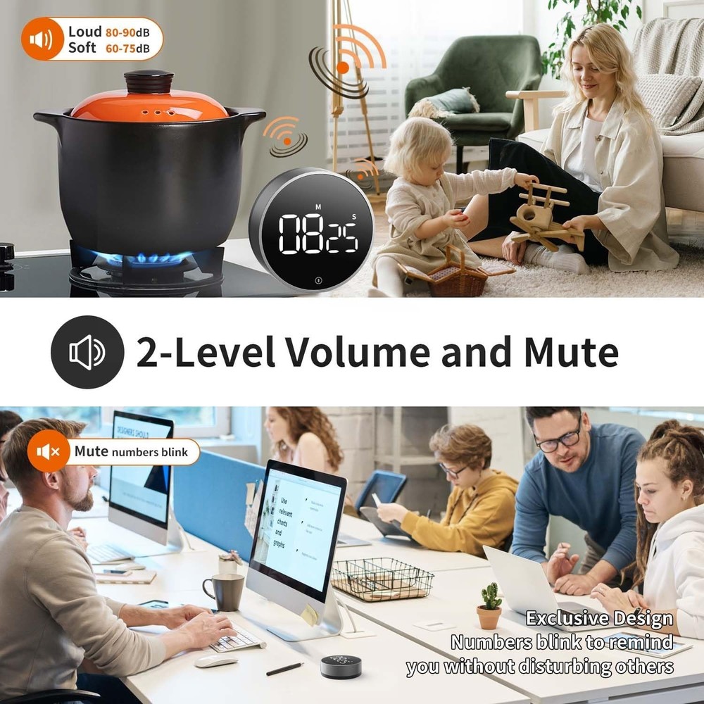 Vocoo Magnetic Kitchen Timer: Large LED Countdown Timer with Adjustable Volume