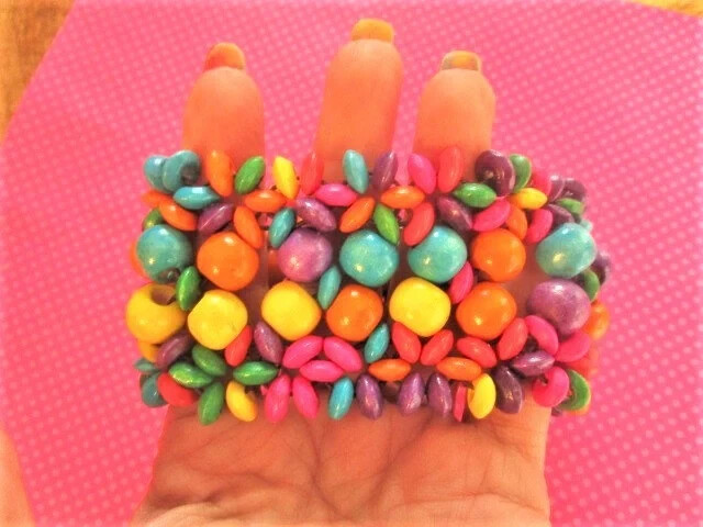 Rainbow bead thick wood bracelet
