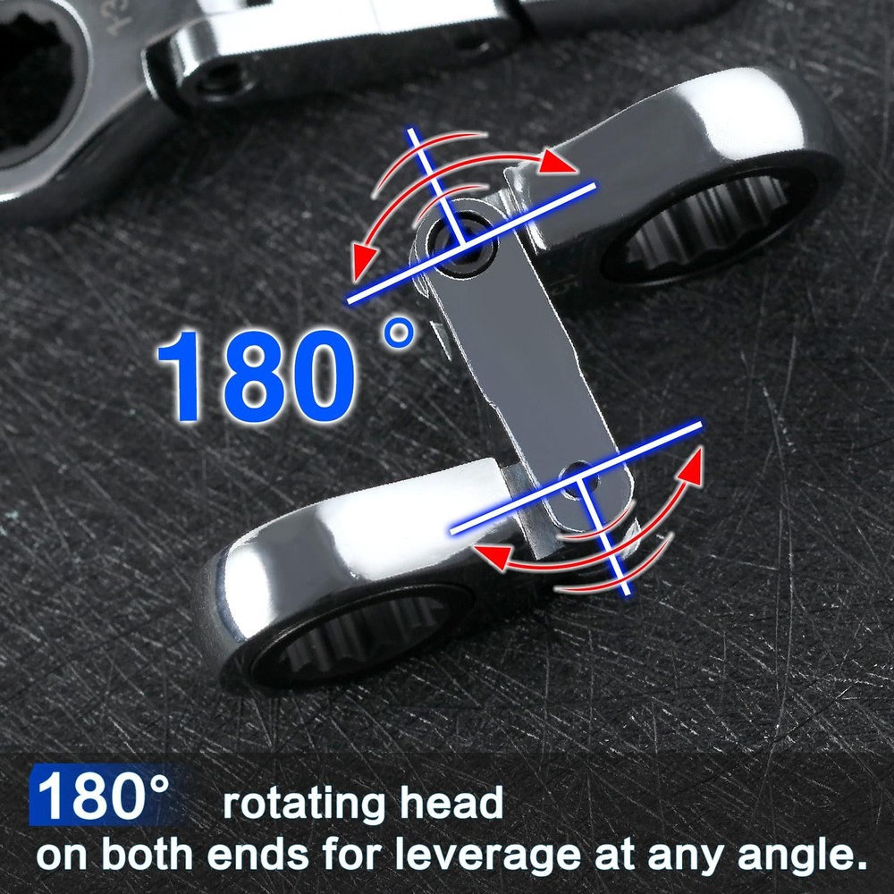 5 PCS Double Box End FlexHead Ratcheting Combination Metric Wrench Set
