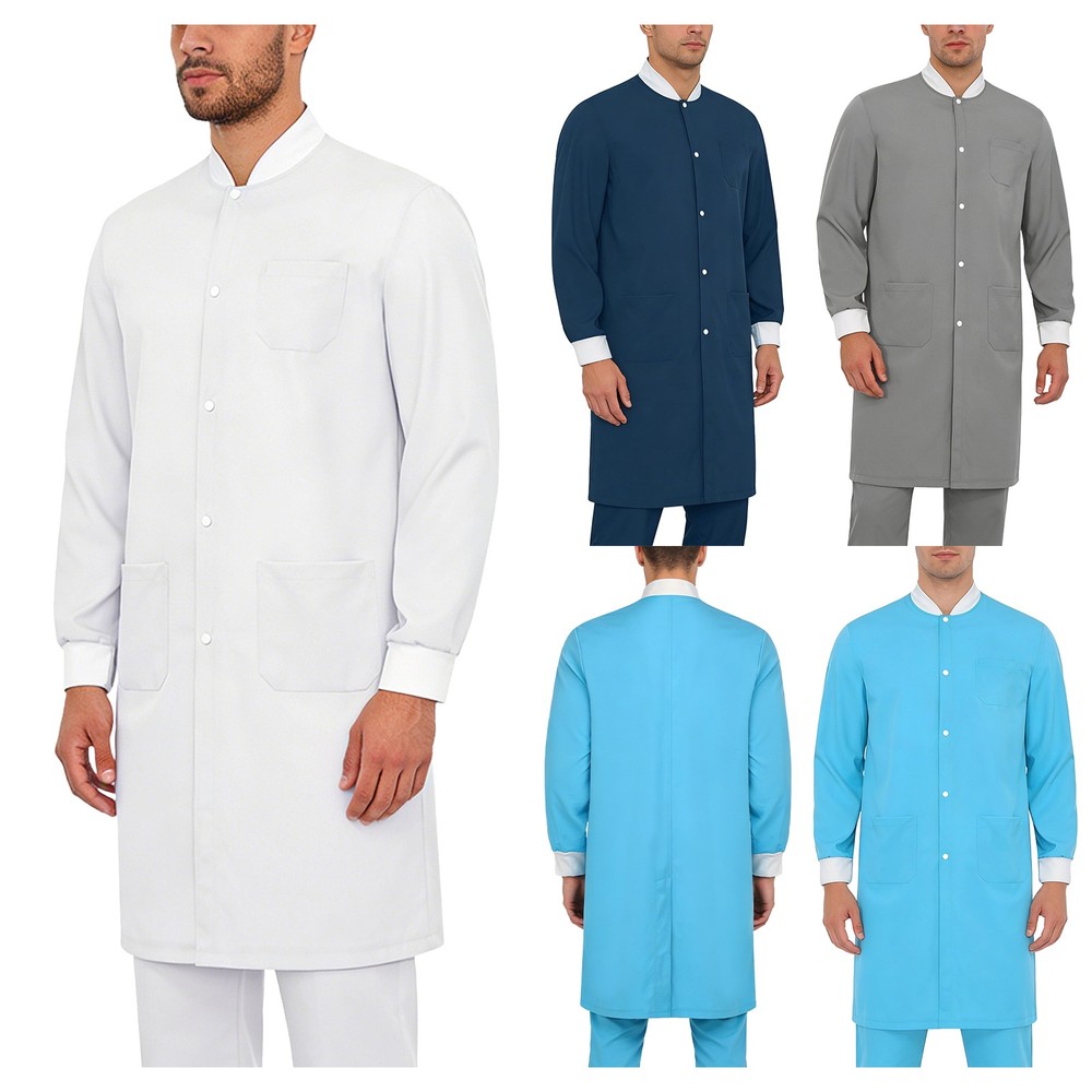Mens Nurse Uniform Lab Coat with Pockets Front Button-down Long Sleeve Jacke