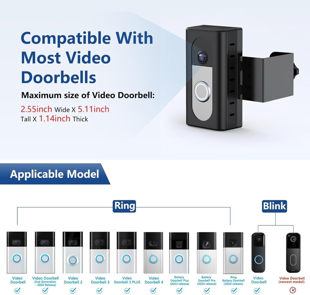 Secure Adjustable Doorbell Mount - Compatible with Ring & Blink Video Devices