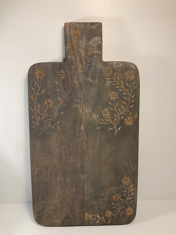 Hand Caved Botanical Wood Charcuterie Board 17 in.