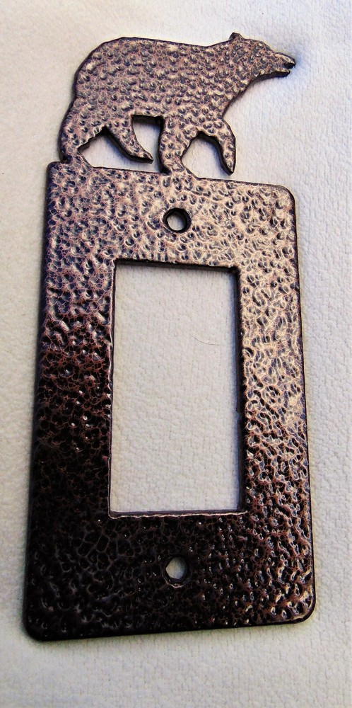 DECORATIVE HANDMADE, POWDER COATED COPPER TOGGLE SWITCHPLATE~BEAR DESIGN~ NEW