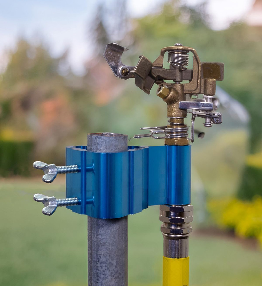 Post-Mount Sprinkler with Brass Impulse Head – Adjustable Watering Patterns, Cov