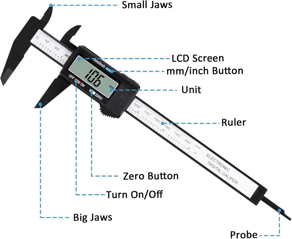 Digital Caliper, 0-6" Calipers Measuring Tool - Electronic Micrometer Caliper w