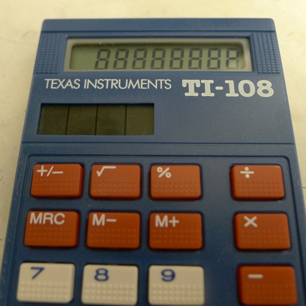 Texas Instruments TI-108 Elementary Solar Calculator Red White Blue +Cov TESTED