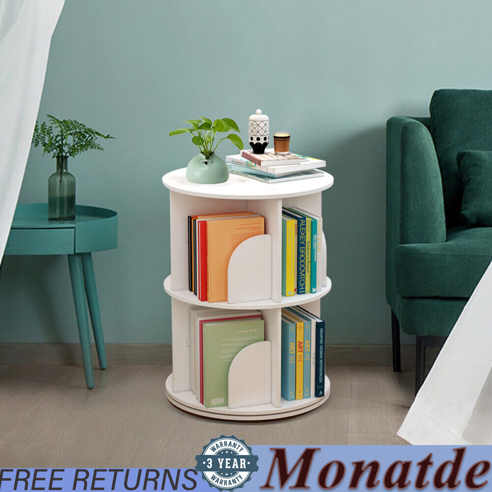 360° 2-Layer Rotating Bookshelf Bookcase,Freestanding Storage Shelf Display Rack
