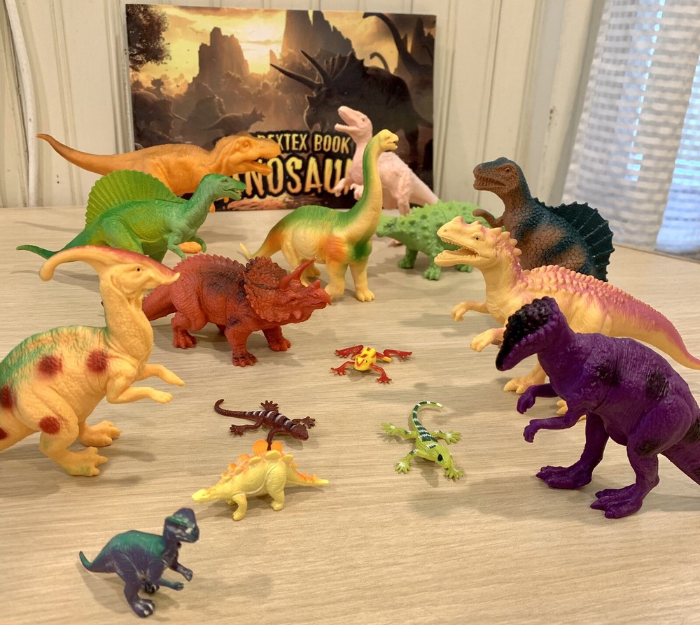 11 Dinosaur Toy Figures Prextex Educational Dinosaur Book & Plastic Storage Case