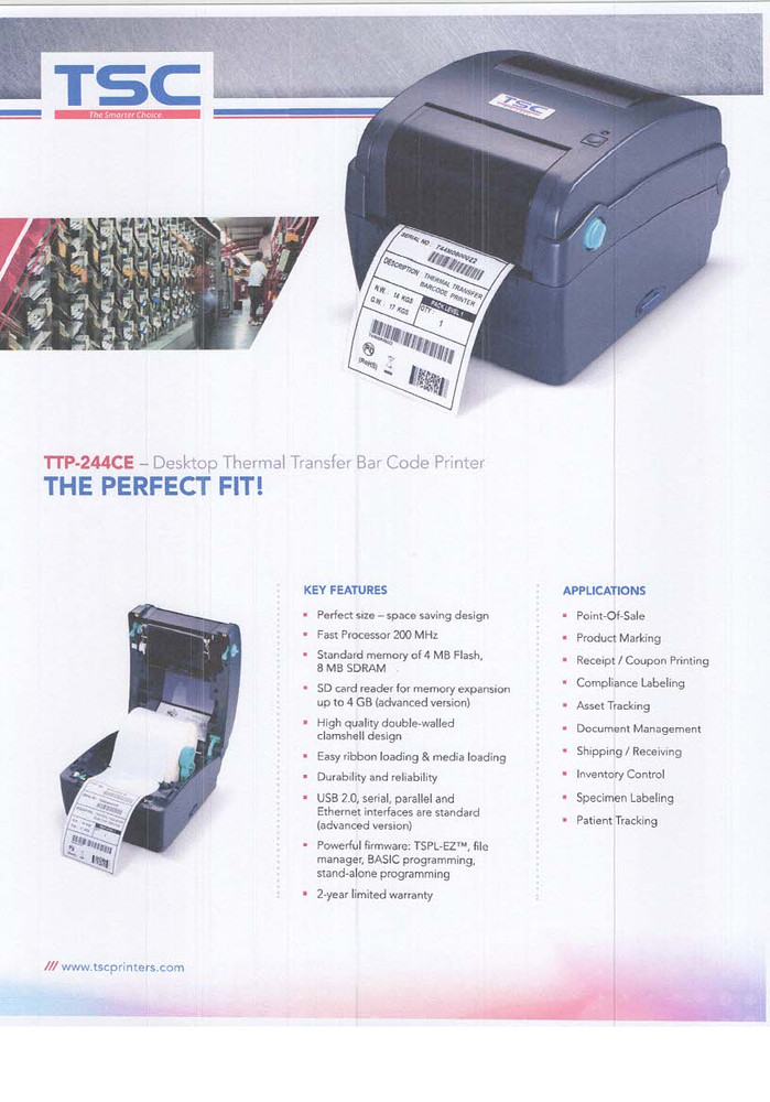 TSC Thermal Transfer Bar Code Printer