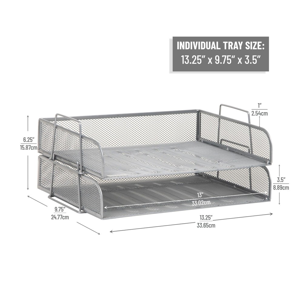 Stackable Tray, Desktop Organizer, File Storage, Office, Metal Mesh, 2 Pcs., ...