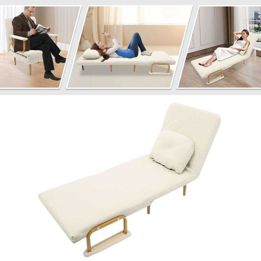 Convertible Sofa Bed with Pillow, 5-Gear Adjustable Backrest, Compact Design