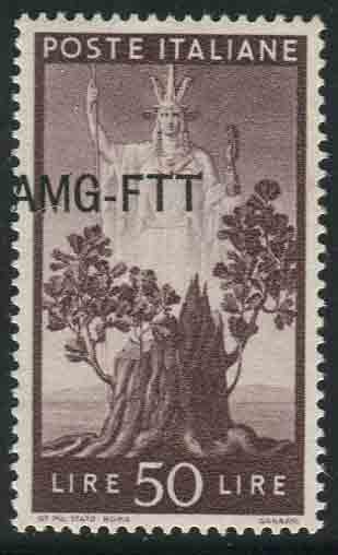 Democratic Lire 50 Varieties Overprint Moved