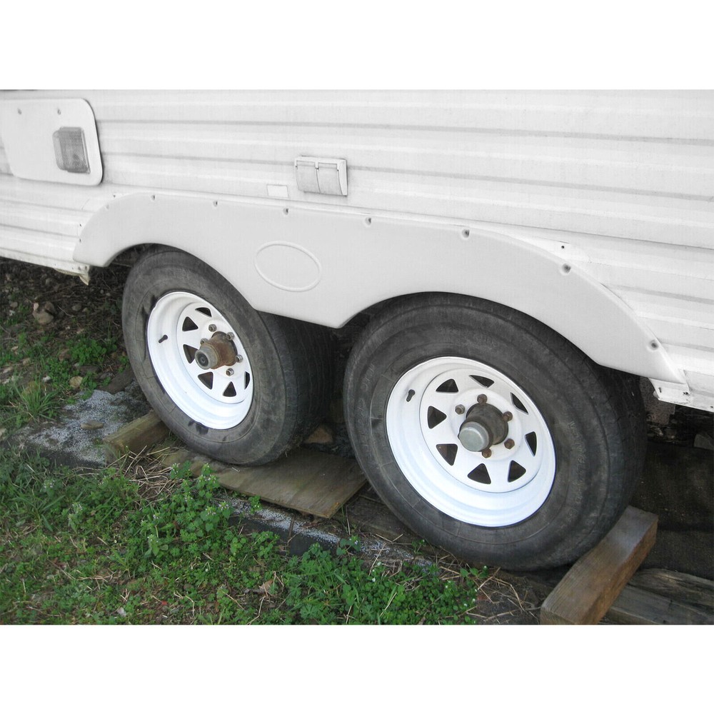 Pair of Tandem Trailer Fender Skirt In White For RVs Campers And Trailers