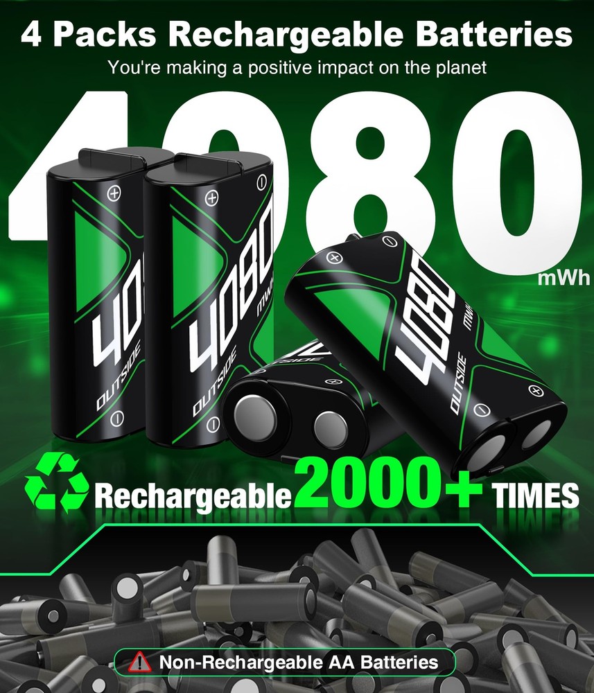 Upgraded Fast Charging Rechargeable Battery Packs with Light Control, 4 x 408...