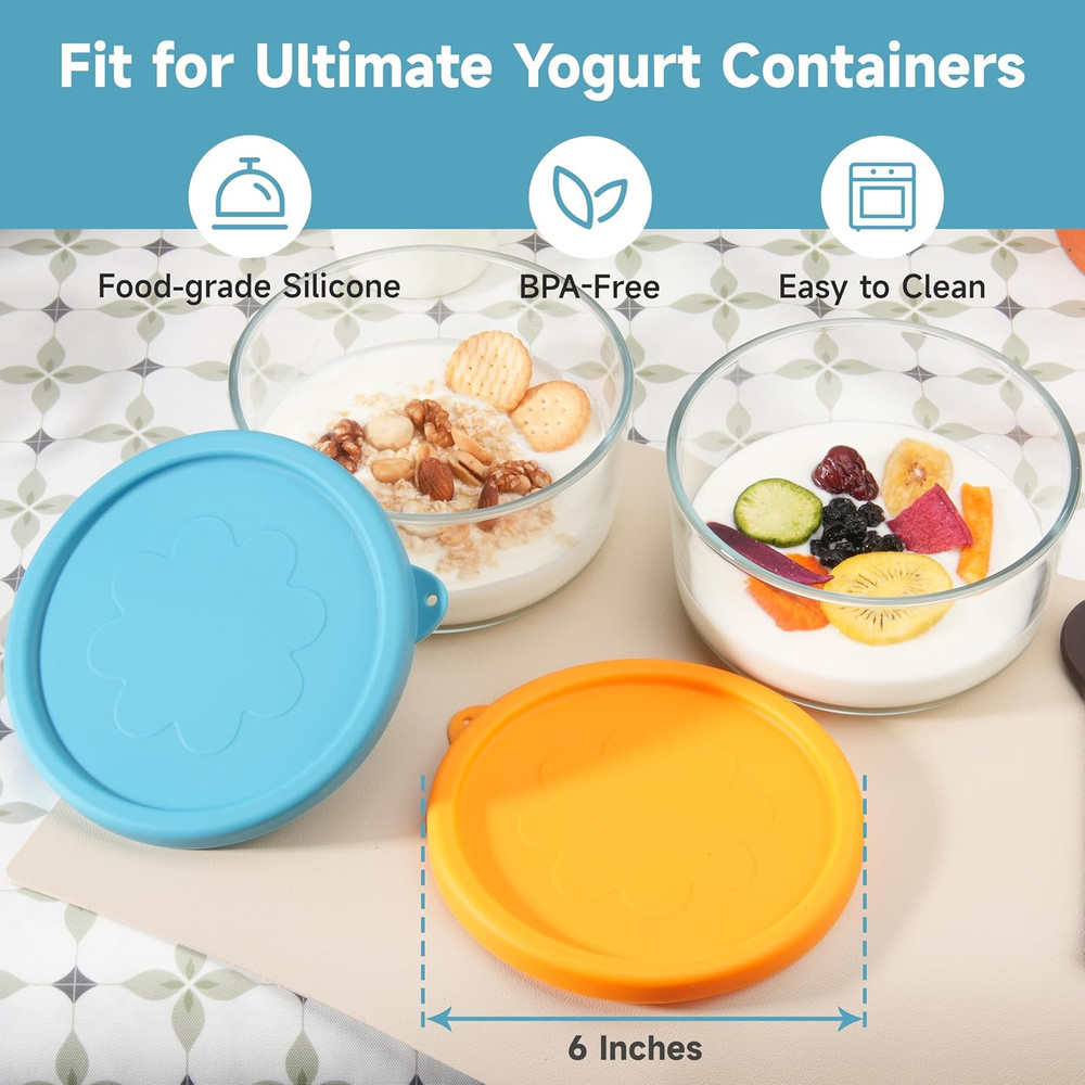 2 Packs Silicone Replacement Lids for Ultimate 1-Quart Glass Yogurt Containers (
