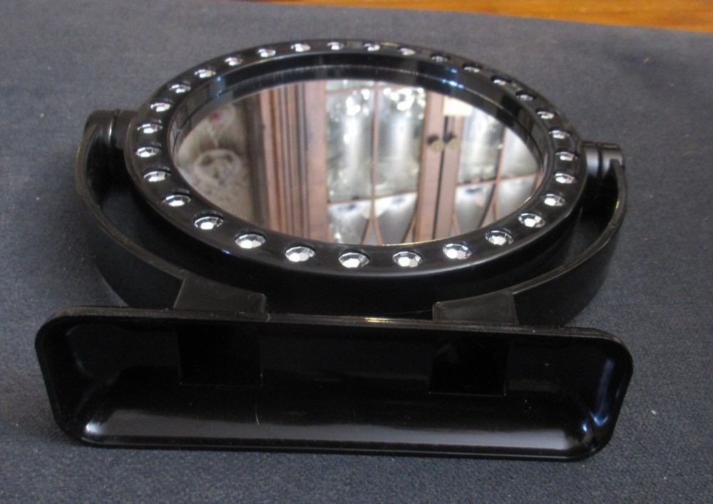 Two-Sided "Who R U?" Makeup Mirror- Black with Bling