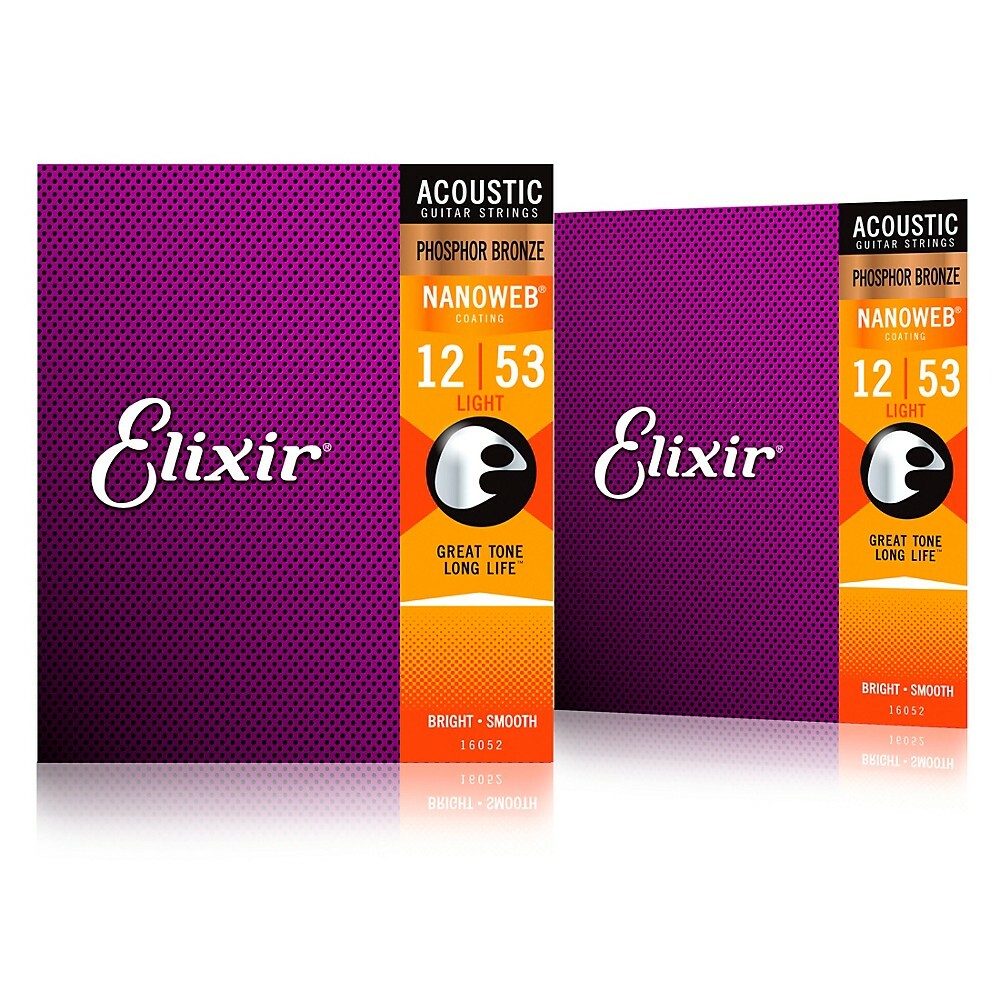 Elixir Phosphor Bronze Acoustic Guitar Strings NANOWEB Light 012-.053 2-Pack