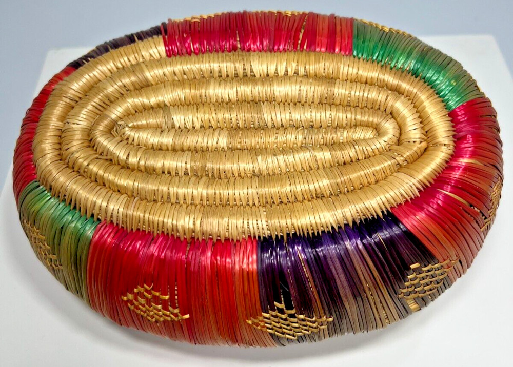 Handmade 8” X 6" Coil Basket with Coil Lid, Geometric Pattern, Kenya