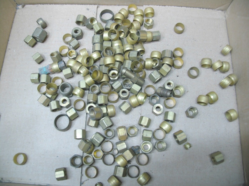 2 lbs of Misc. Brass  Pneumatic/Tube Ferrules + Nuts