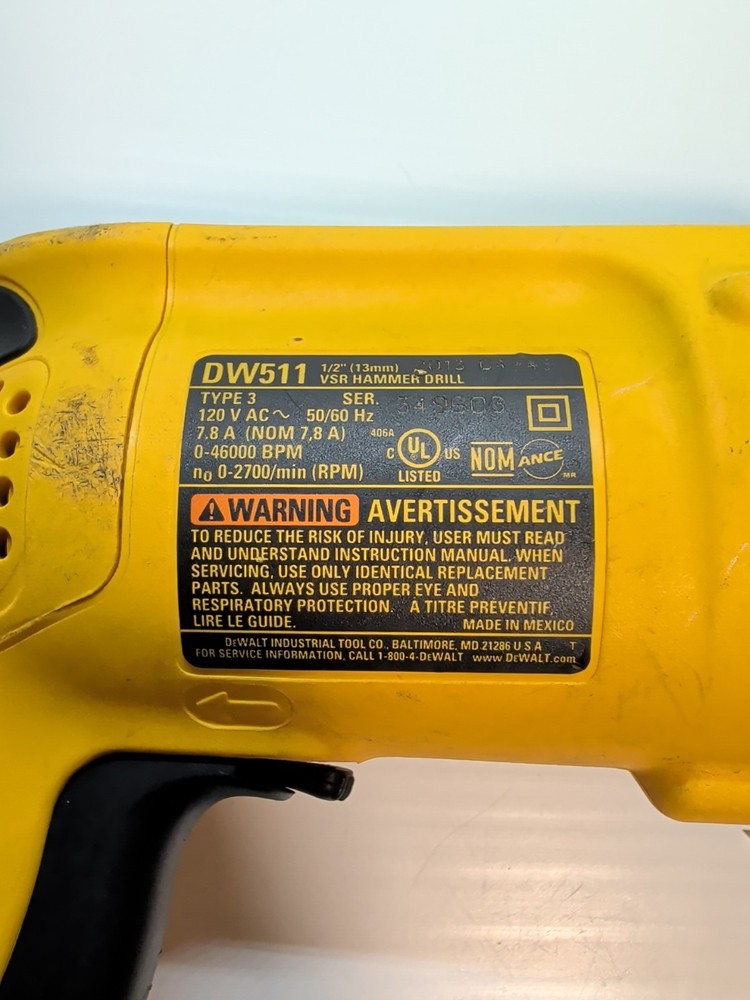 DEWALT DW511 1/2-inch VSR Variable Speed Electric Corded Hammerdrill Drill