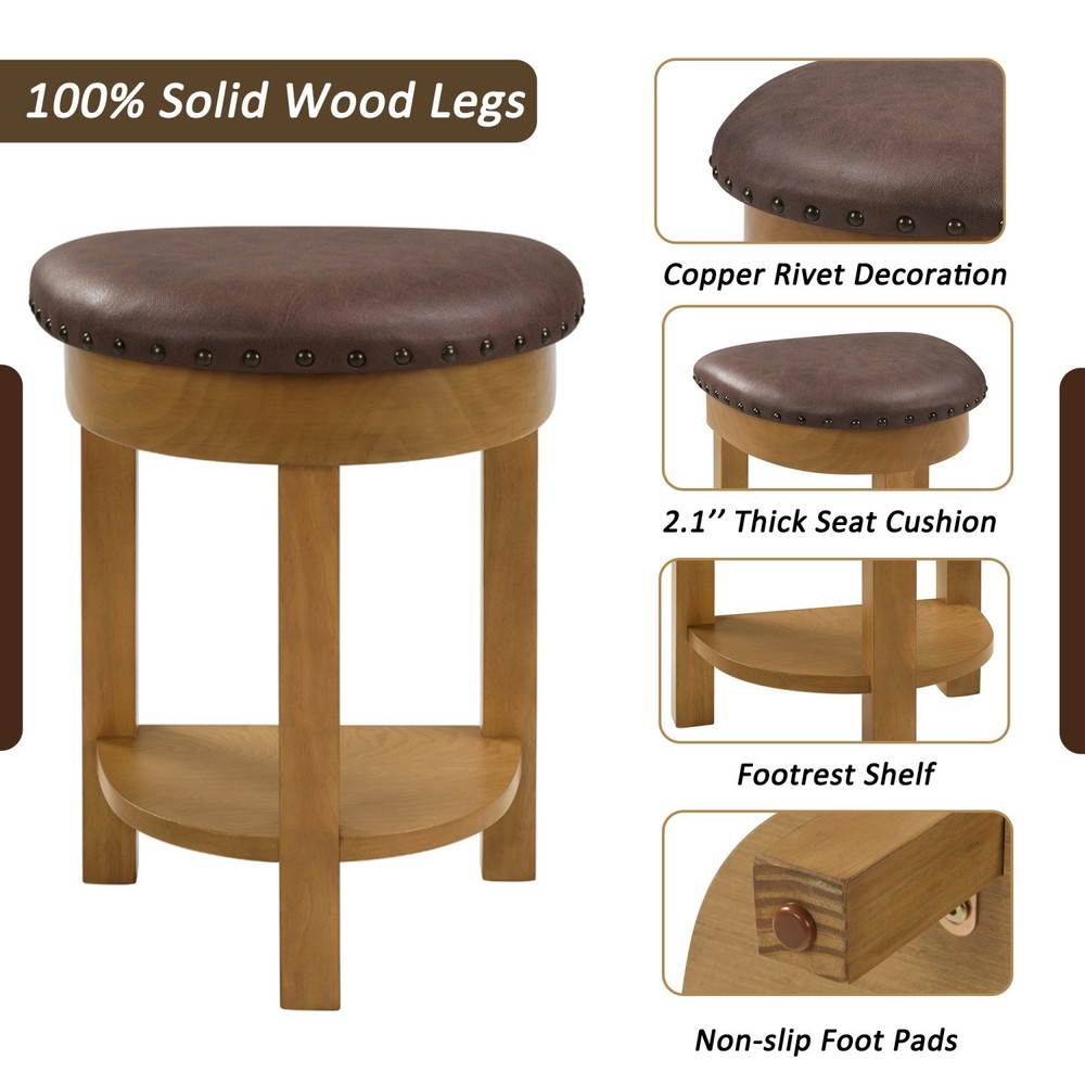 4 Piece Kitchen Counter Height Bar Table Set with 3 PU Padded Solid Wood Stools
