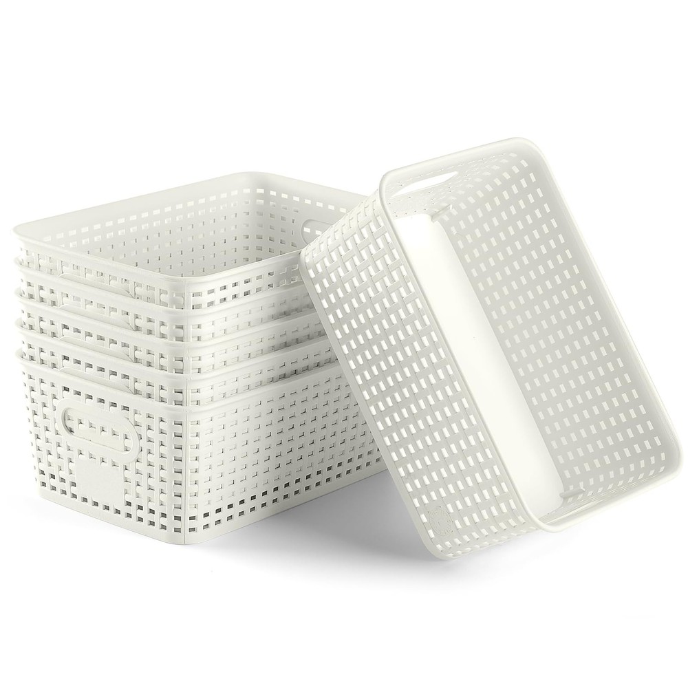 Plastic Storage Baskets 6 Pack Sturdy Storage Organizer Basket Woven Plastic ...
