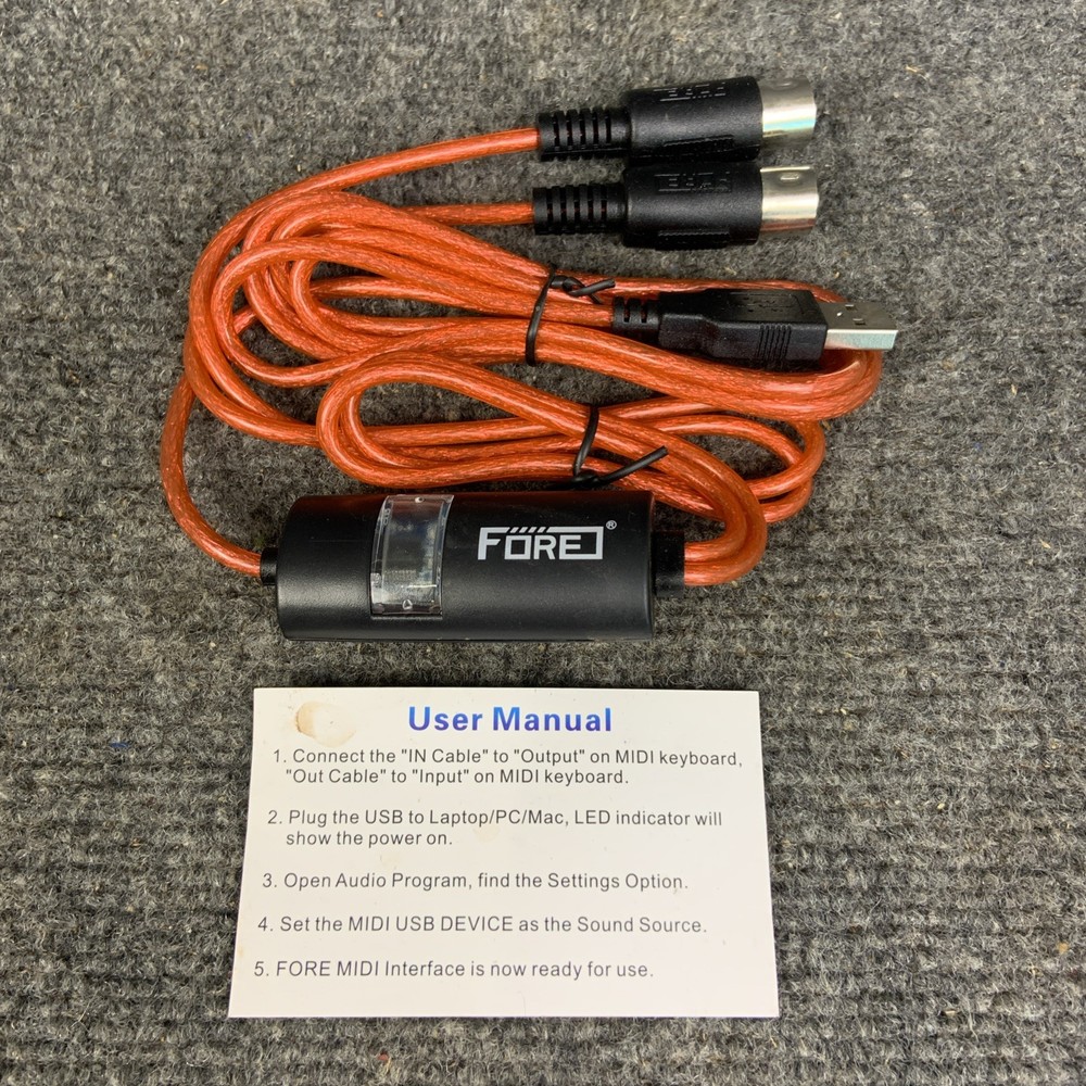 MIDI to USB Interface Cable Adapter for Keyboard/Synthesizer, Windows/Mac, 6.5Ft