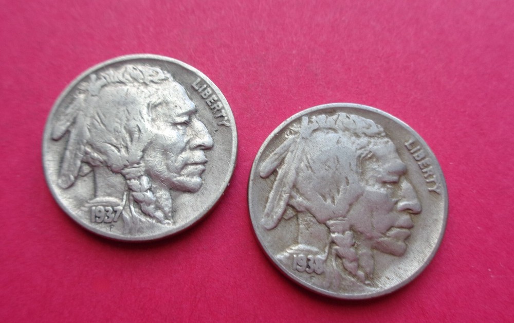 1937 &  1938-D  BUFFALO NICKELS - NICE