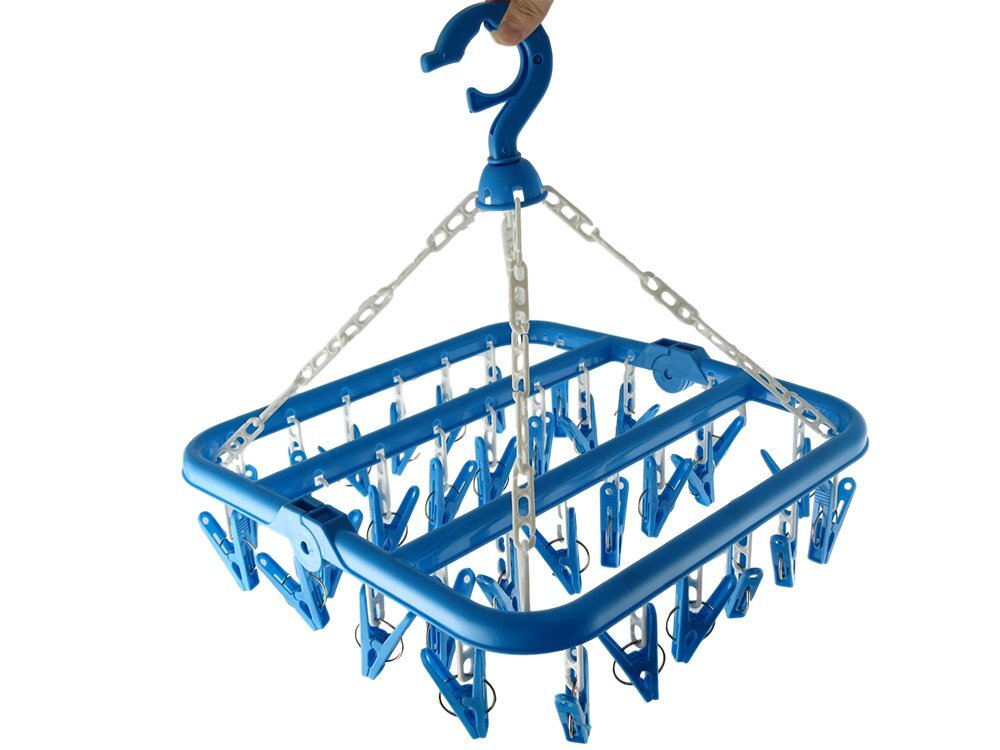 Foldable Clip Drip Hanger Plastic Drying Rack with 32 Clips for Underwear Socks