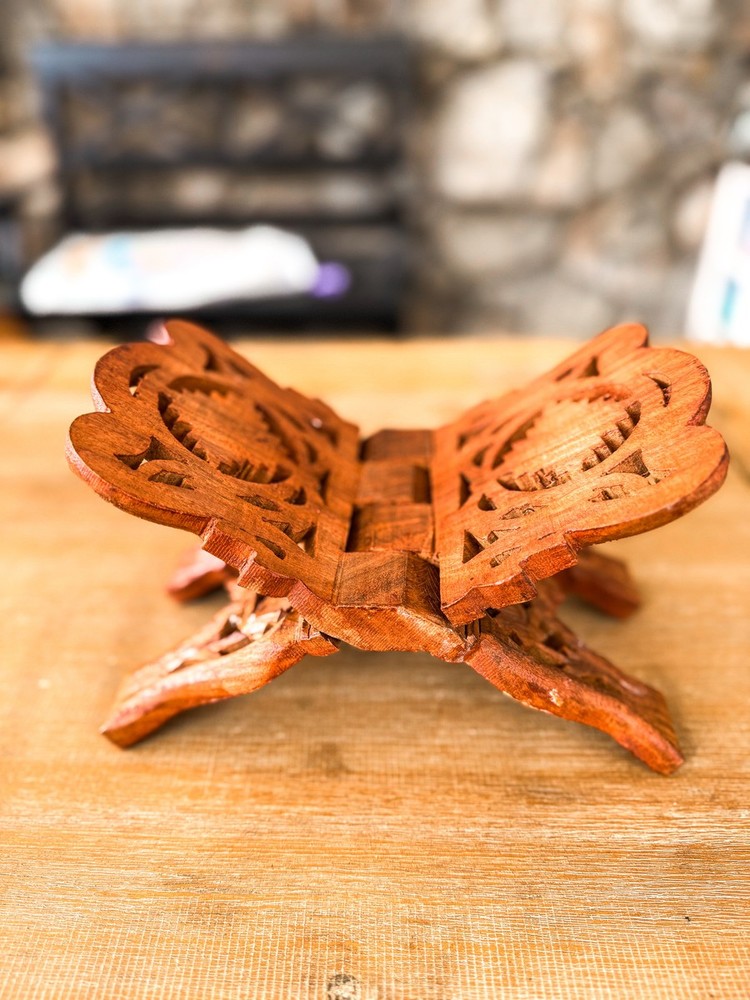 Hand Carved Wooden Folding Book Stand
