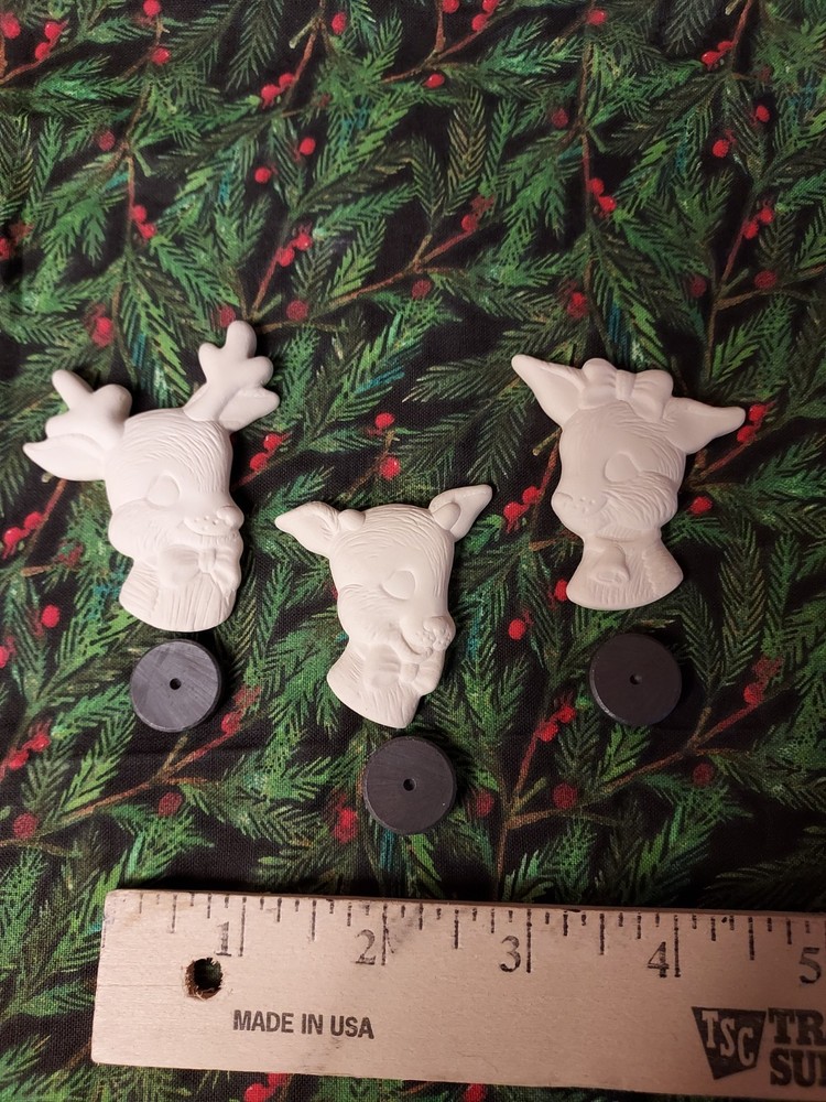 Ceramic Bisque~~ Ready to Paint~~Reindeer Magnets (3)