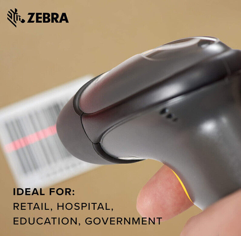 Zebra Symbol LS2208-SR20007R-NA 1D Laser Barcode Scanner w/Stand + USB Cable