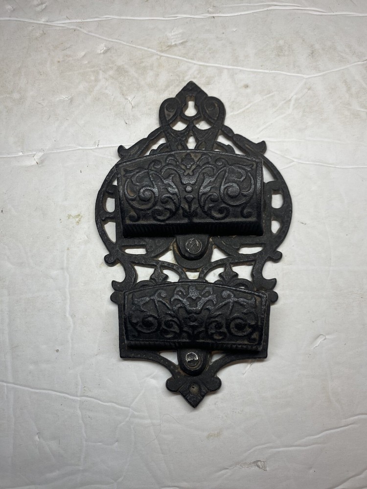 Vintage Cast Iron Double Pocket Match Safe Holder