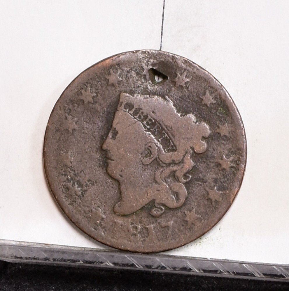 1817 Large Cent - 13 Stars - Good Details, Hole (#57716-L)