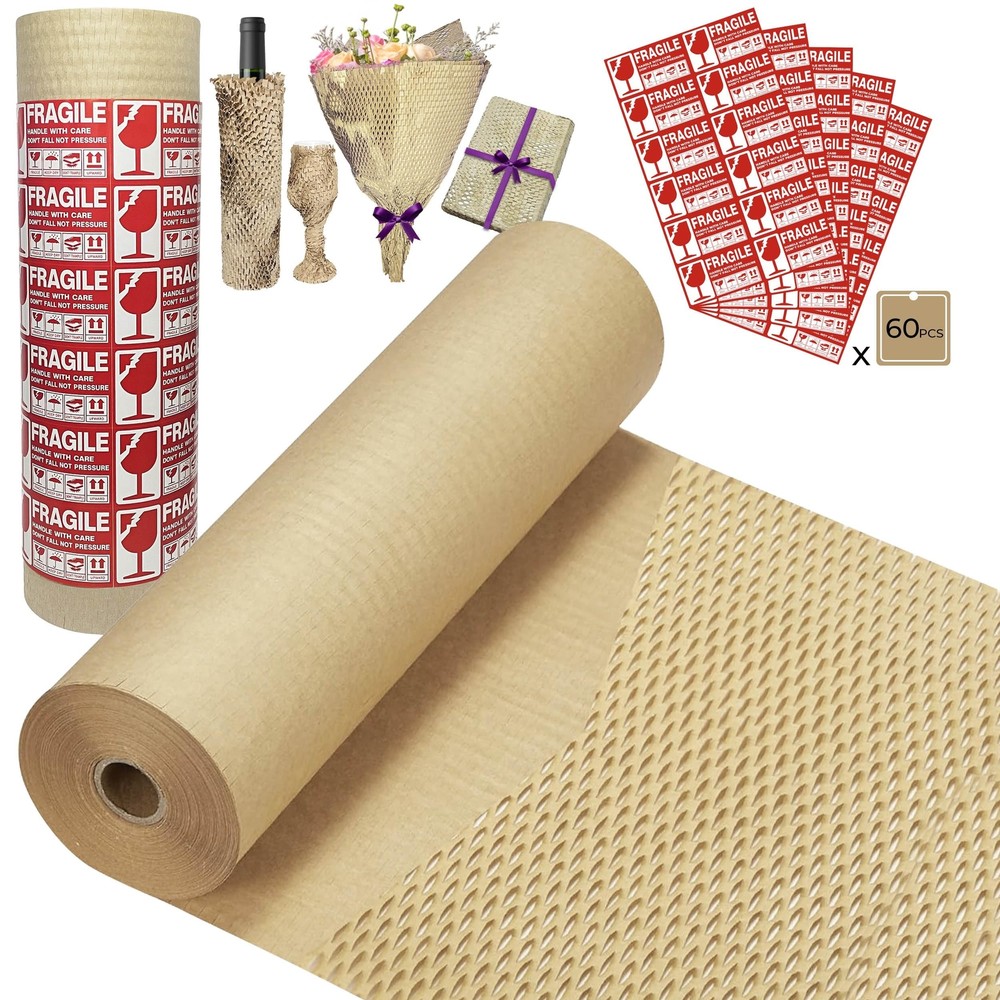 Honeycomb Packing Paper Wrap 15''x250', Substitute Alternative for Bubble Cus...