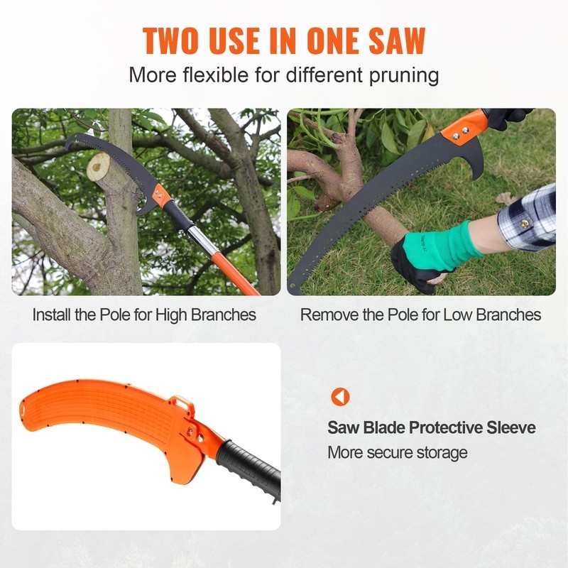 Manual Pole Saw 27 ft Telescoping Tree Pruner Double Bolt Stability Sharp Blade