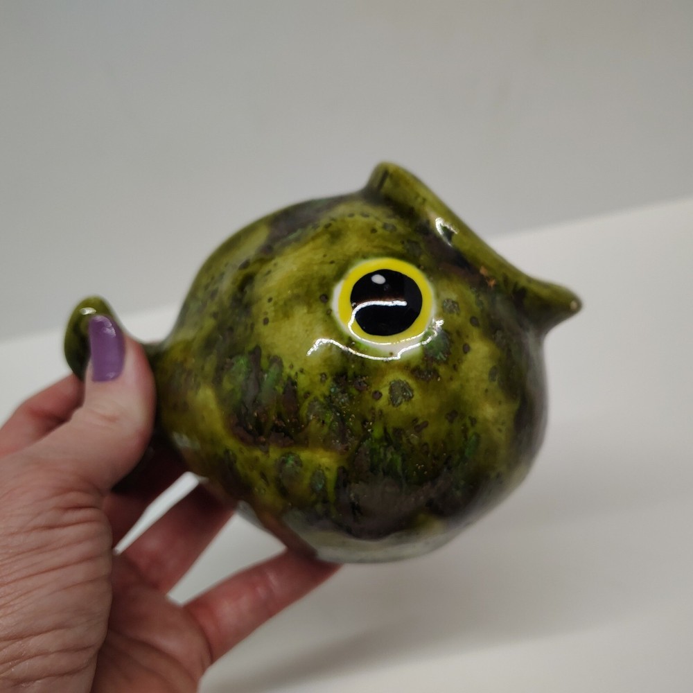 Fish Pottery Planter Green Sponge Holder Vase Rustic Decor Vintage