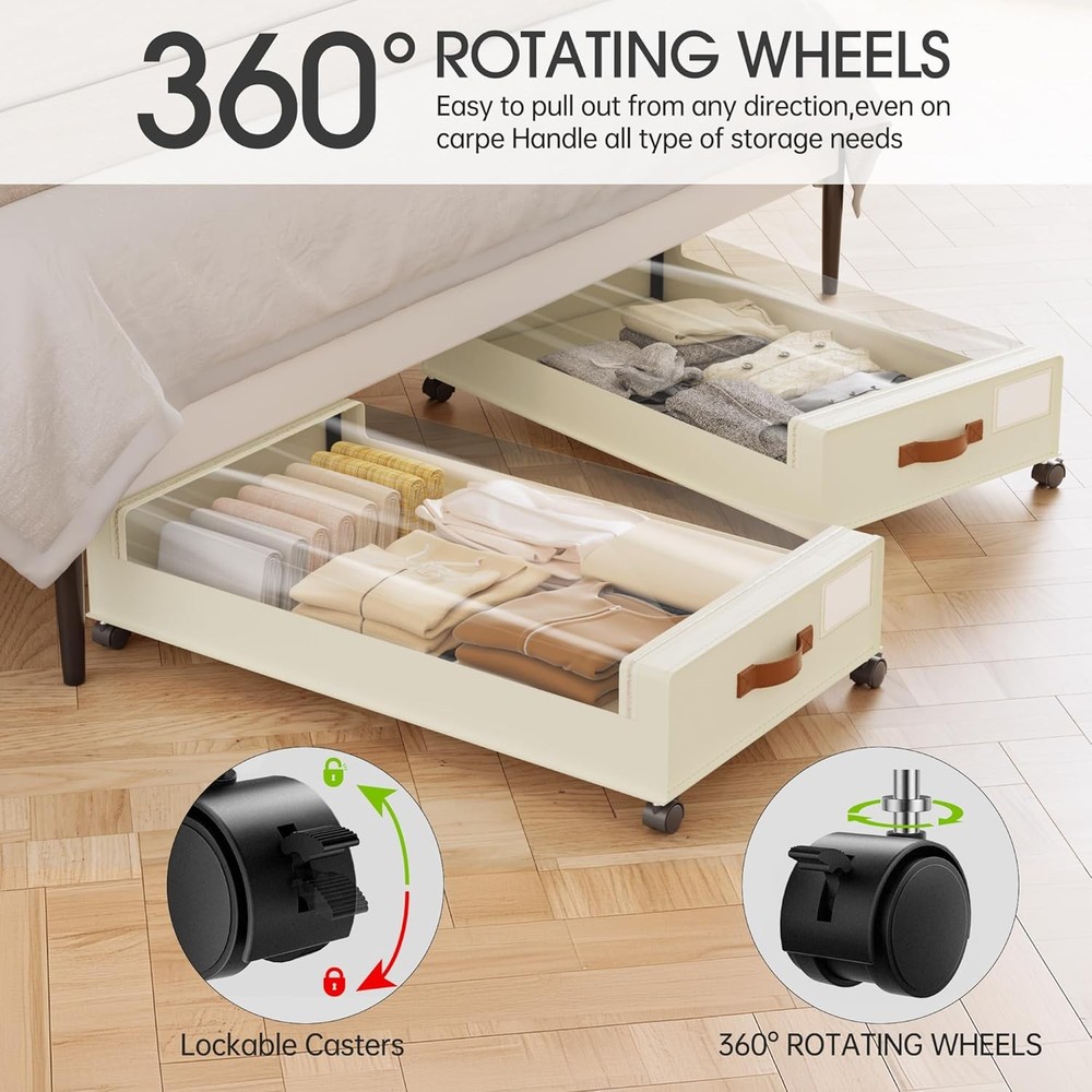 Under Bed Storage W/ Wheels 2 Pack Under Bed Storage Containers 60L Underbed
