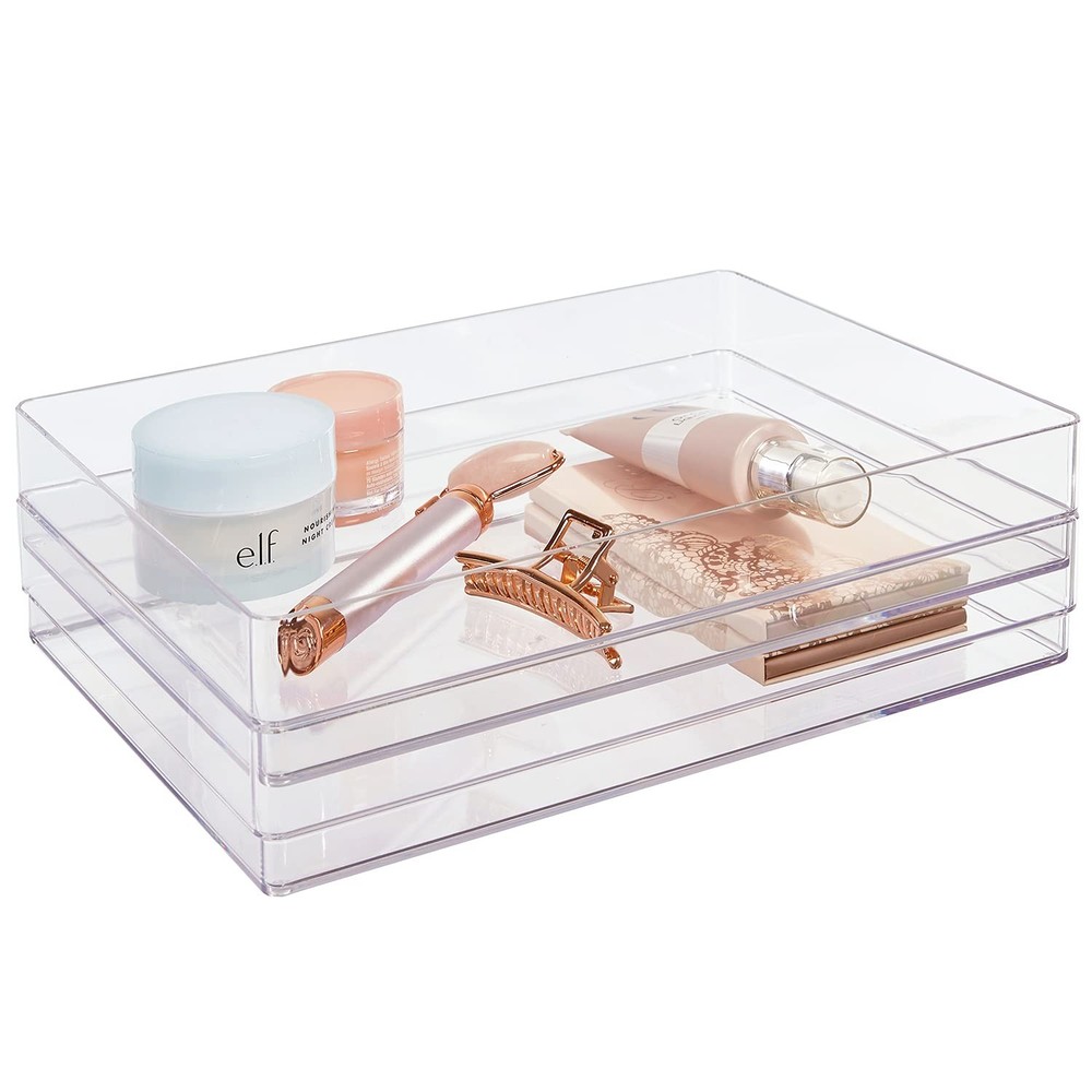 SimpleSort 2-Piece Stackable Clear Drawer Organizer Set | 12" x 9" x 2" Recta...