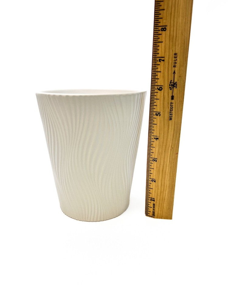 Ceramic Planter Flower Pots, Vertical Wave Pattern Off-White - FREE SHIPPING