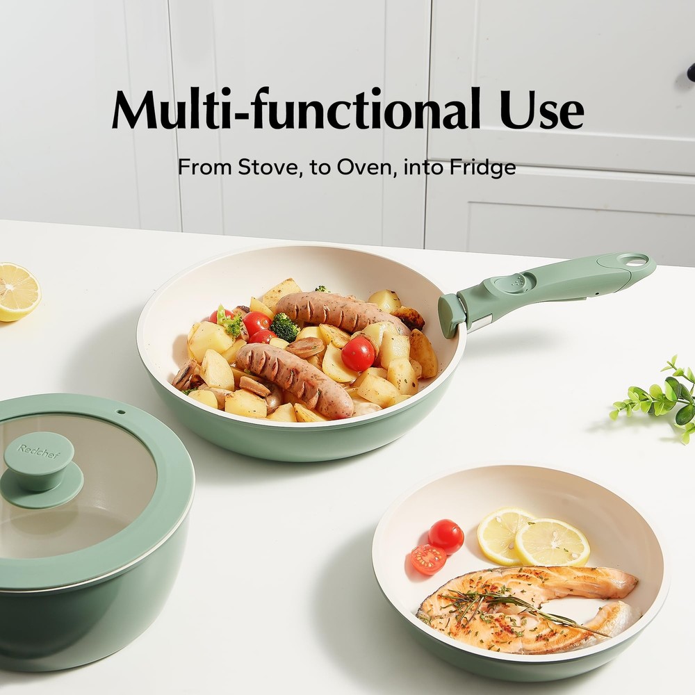 Green Removable Handle Detachable Cookware Replacement Pots Pans Universal